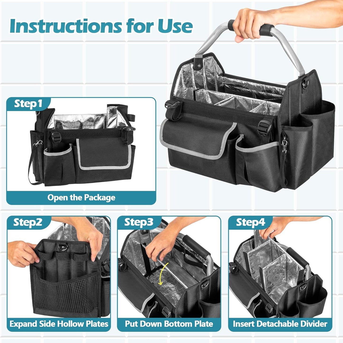 Wearable Cleaning Caddy Organizer, Cleaning Supplies Bag with Divider & Support Pad, Cleaner Tote with Handle & Detachable Shoulder Strap, Housekeeping Storage Box with Multi Pockets, Bag Only