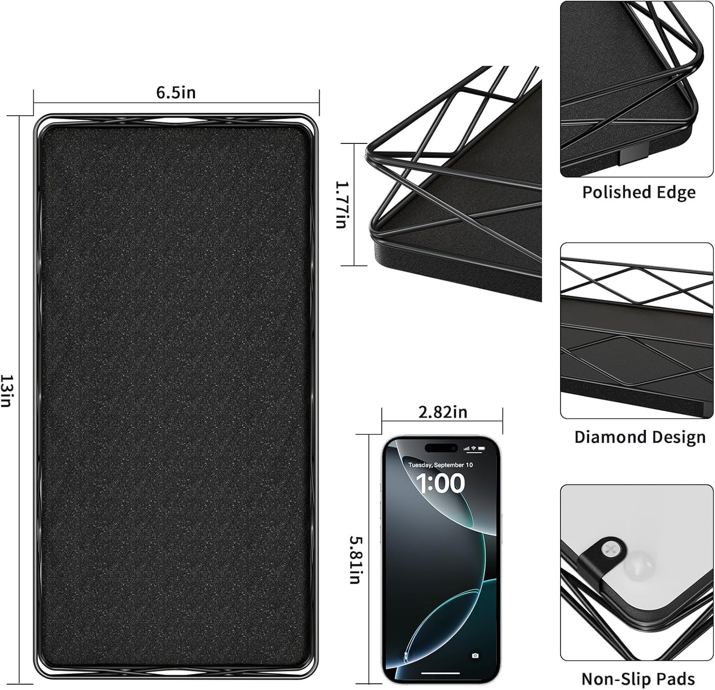 Toilet Paper Basket Holder, 13" Bathroom Tray Countertop, Wood and Metal Toilet Tank Tray Bathroom Vanity Organizer for Toiletry, Kitchen Sink Organizer for Soap Dispenser (Black)