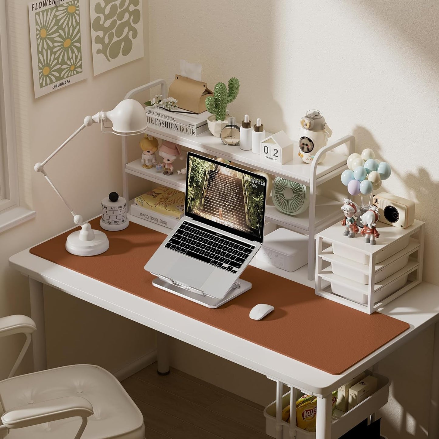 Aothia Leather Desk Pad Protector, Office Desk Mat, Large Mouse Pad, Laptop Desk Pad, Non-Slip PU Leather Desk Blotter, Waterproof Desk Writing Pad for Office and Home (Brown, 55" x 17")