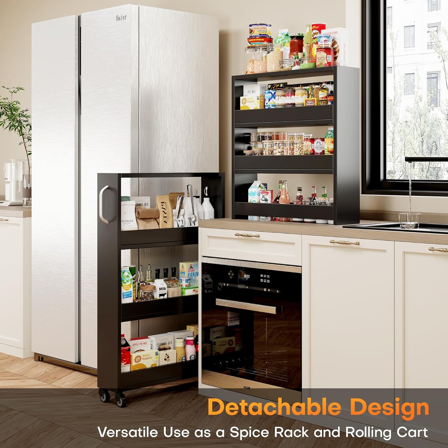 Slim Storage Cart, Lightweight 6 Tier Metal Rolling Utility Kitchen Cart on Weeels, Mobile Storage Shelving Unit Organizer for Bathroom Laundry Office Narrow Places (Black, 6" D)