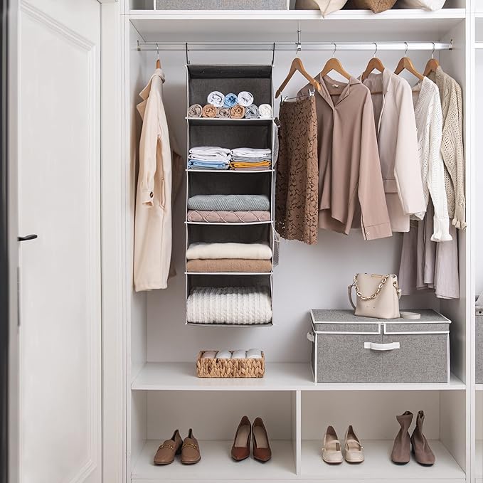 StorageWorks 5-Shelf Hanging Shelves for Closet, Clothes Organizers and Storage, 13" D x 15" W x 47 ¾" H, Gray