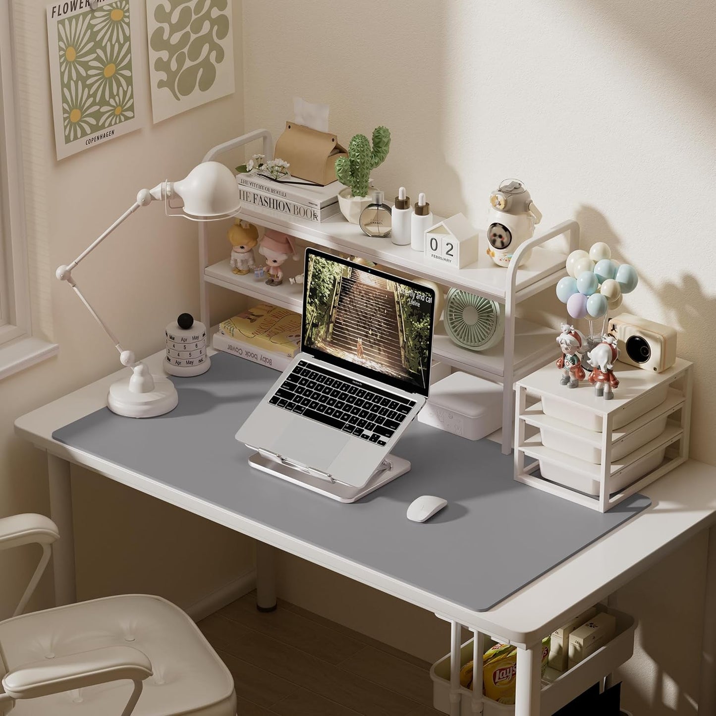 Aothia Faux Leather Desk Mat – Large Mouse Pad, Non-Slip PU Leather Blotter, Waterproof Writing Surface for Office and Home (Light Grey, 47.2" x 23.6")