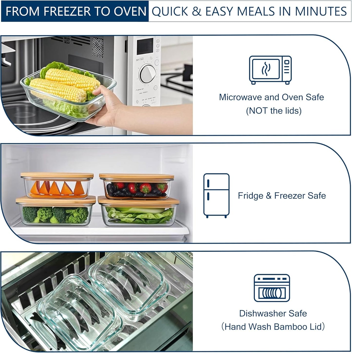 Glass Food Storage Containers with Bamboo Lids (4-Pack, 36oz) Airtight, Leakproof, BPA-Free Borosilicate Glass Meal Prep Containers – Eco-Friendly, Oven/Microwave/Freezer Safe-Plastic-Free & Reusable