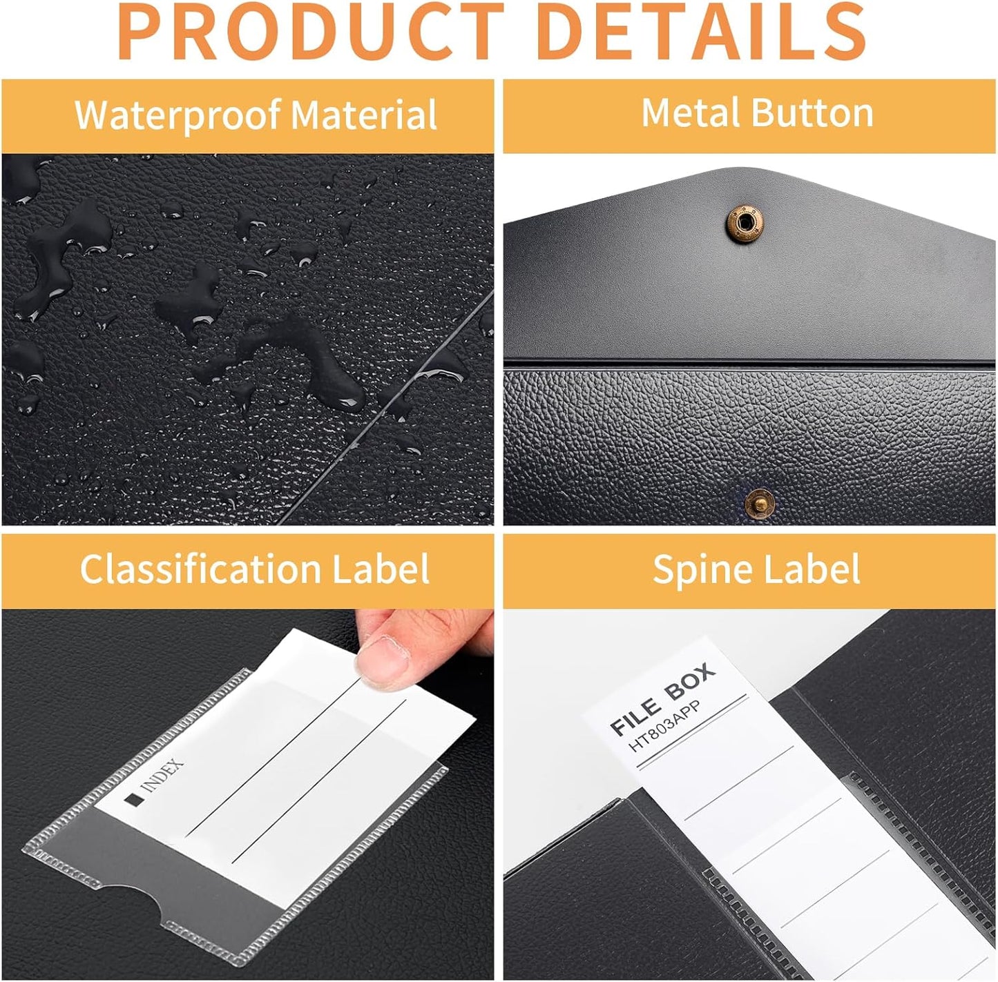 HUA JIE 2 Pack A4 Storage File Boxes Archives Case,65mm Spine,Box File Document Storage Box for Office School -Black