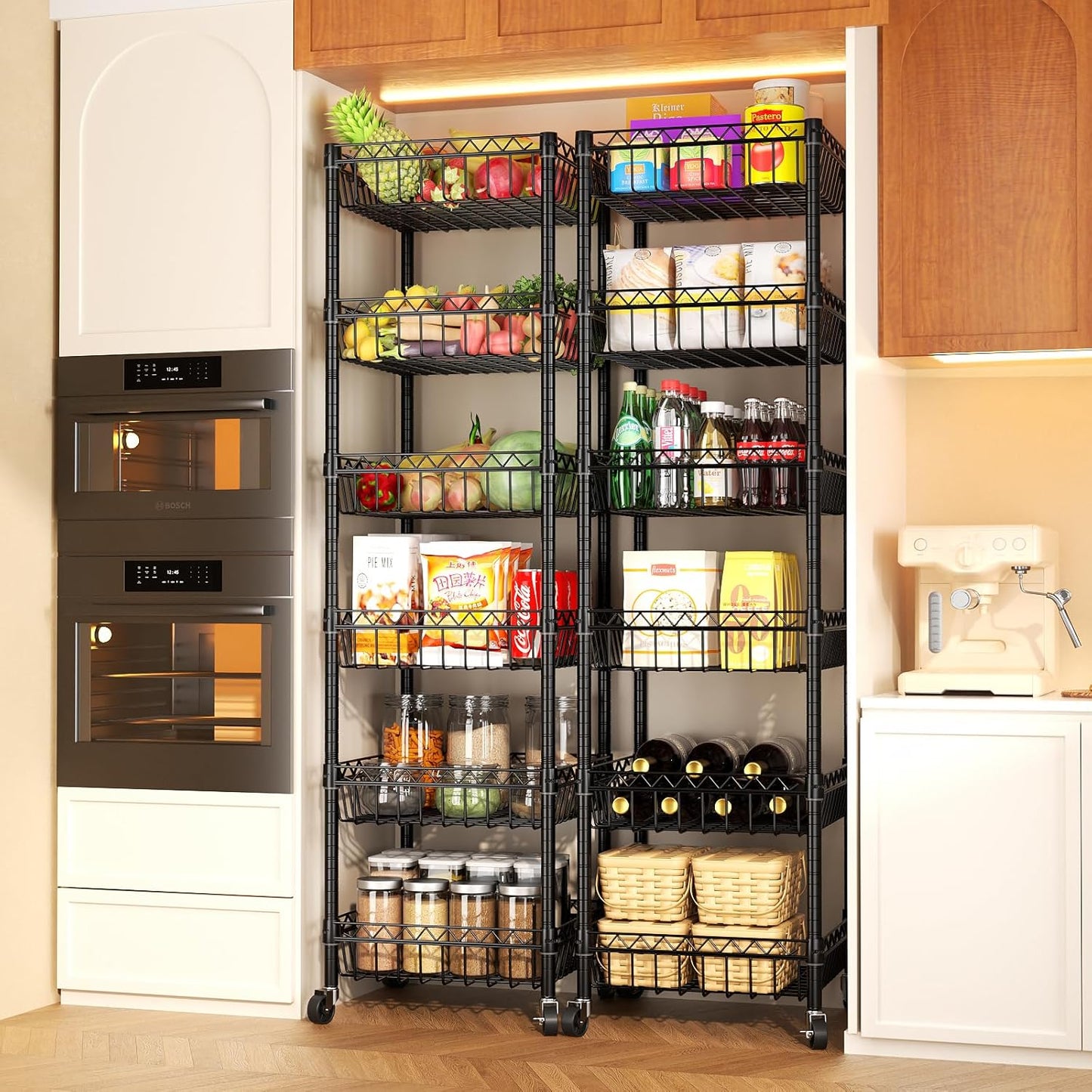 SINGAYE 6 Tier Shelf Wire Rack Shelving with Wheels Metal Storage Shelves Adjustable Closet Bathroom Organizers Baskets Pantry Kitchen Garage Laundry Room 13.5" D x 13.5" W x 63" H Black