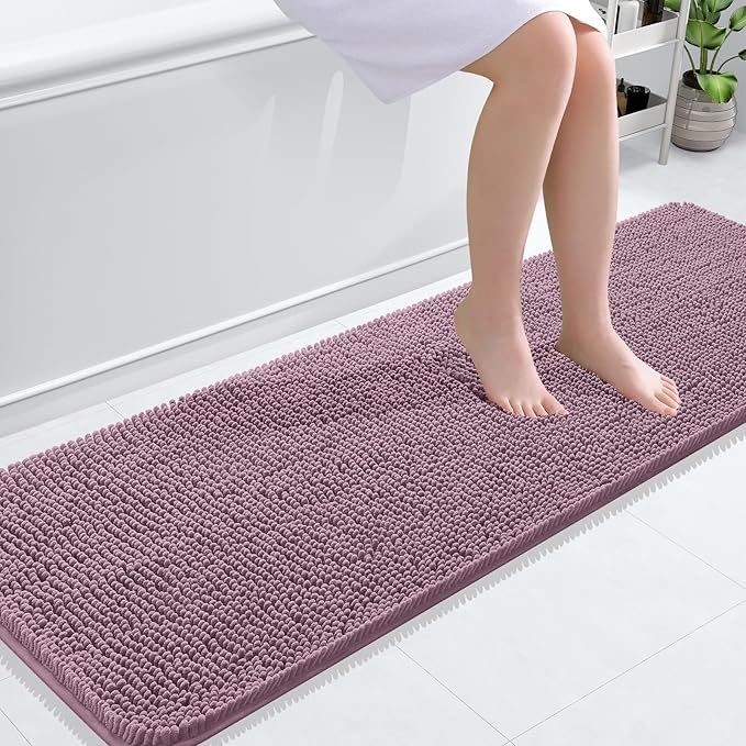 OLANLY Bathroom Rugs 59x20, Extra Soft Absorbent Chenille Bath Rugs, Rubber Backing Quick Dry, Machine Washable Bath Mats for Bathroom Floor, Tub and Shower, Home Decor Accessories, Deep Plum