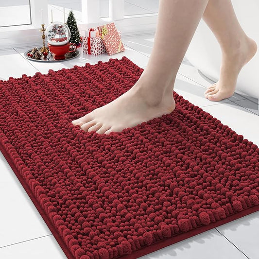Arotive Luxury Chenille Bathroom Rug Mat, Extra Soft Thick Absorbent Shaggy Bath Rugs, Non-Slip Machine Wash Dry, Plush Bath Mats for Bathroom, Shower and Tub, 30x17, Red
