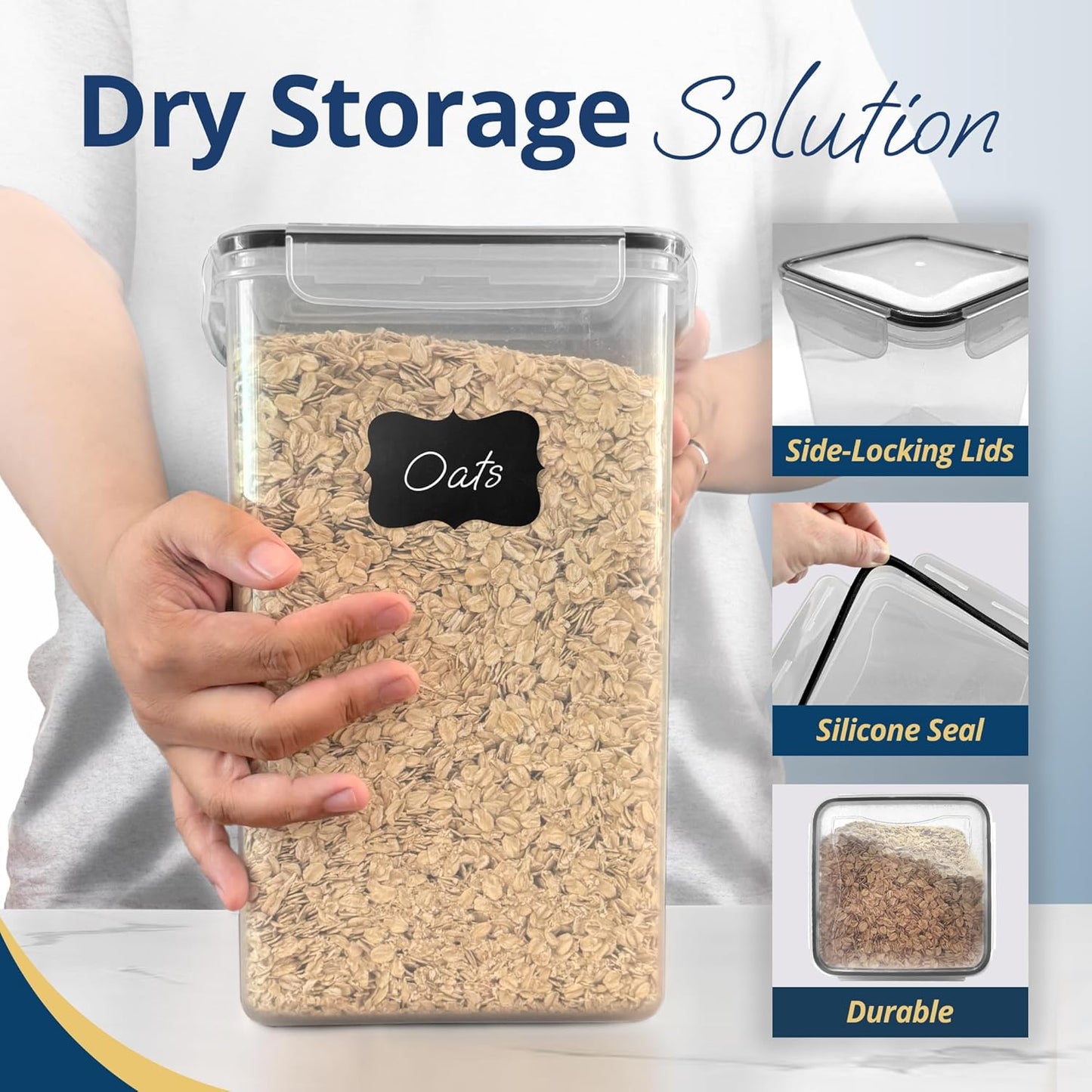 Reli. 6.5L Airtight Food Storage Containers with Lids (4 Sets) | Kitchen Organizers and Storage Containers, Pantry Organizers | BPA Free Plastic XL Set w/ 4 Measuring Cups, 12 Labels, Pen