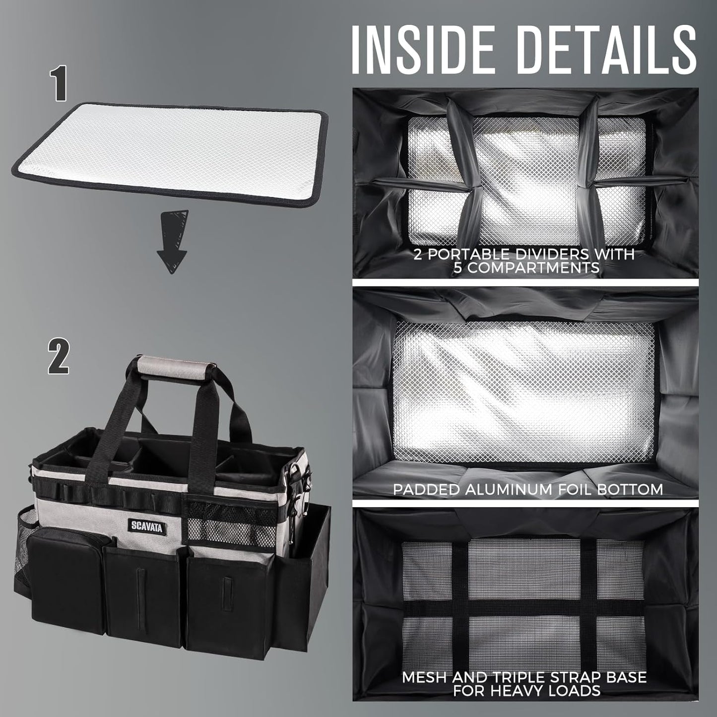 Wearable Cleaning Caddy Bag, Cleaning Caddy Supplies Organizer with Handle & Shoulder Straps for Housekeepers, Under Sink & Car Cleaning Tool Organizers with 4 Foldable Divider (Grey)