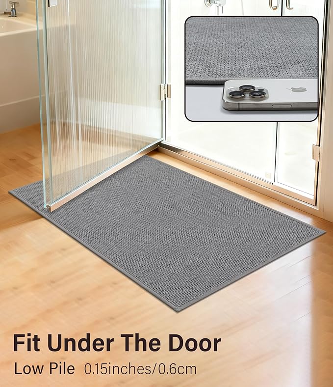 YIHOUSE Bathroom Rugs Mat 16x24, Non Slip Quick Dry Bath Mats for Bathroom Absorbent Ultra Thin Bath Rugs Machine Washable Fit Under Door for Sink, Cabinet, Laundry (Grey, 16"x24")