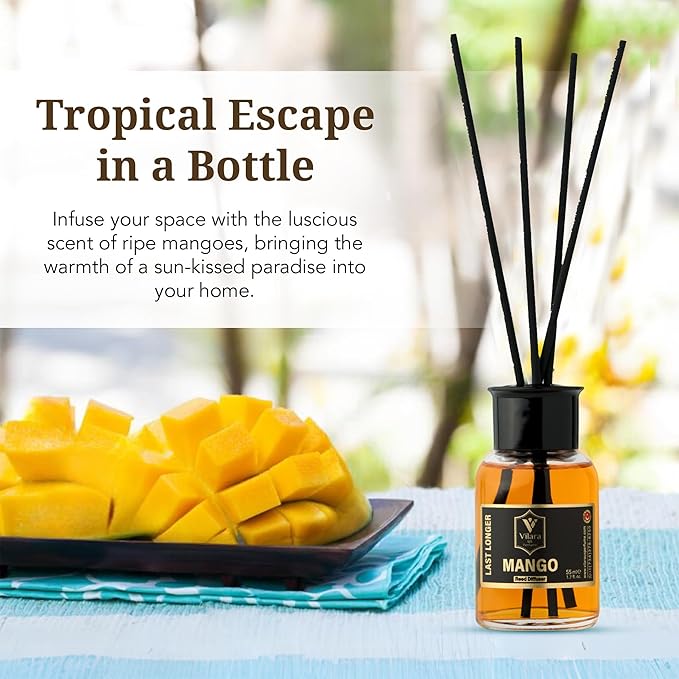 Reed Diffuser Set with Sticks for Home – Bathroom, Bedroom & Office Aromatherapy – Long Lasting Scented Oil Diffuser with Sticks – Luxury Room Fragrance Diffuser 55ml,1.7 fl oz (Mango Pack 3)