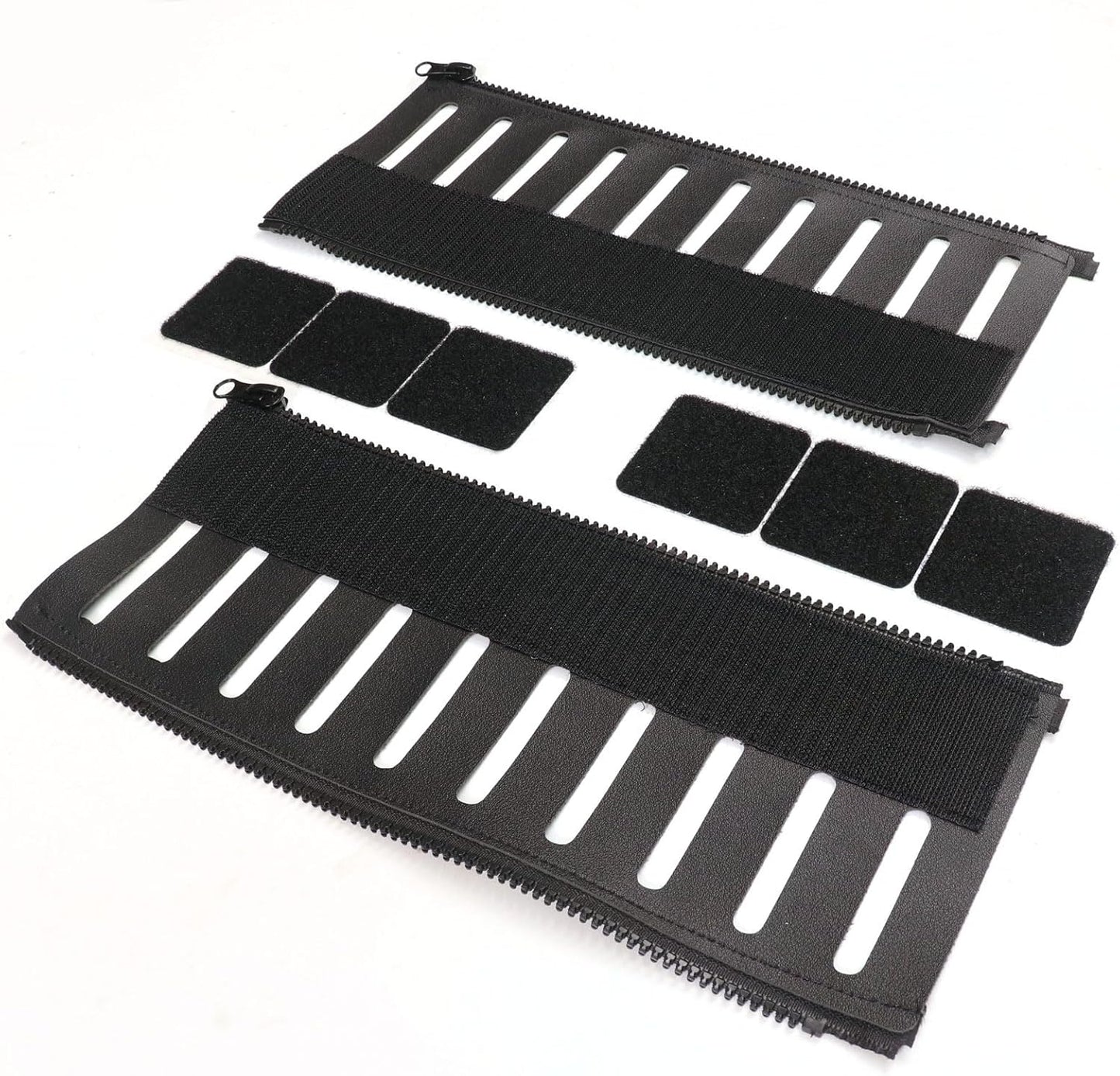 Under Desk Cable Organizer 2-Pack – PU Leather, Zipper Closure with 10 Cable Slots, Tool-Free Mount, Connectable Design for Home and Office Wire Management (Black)