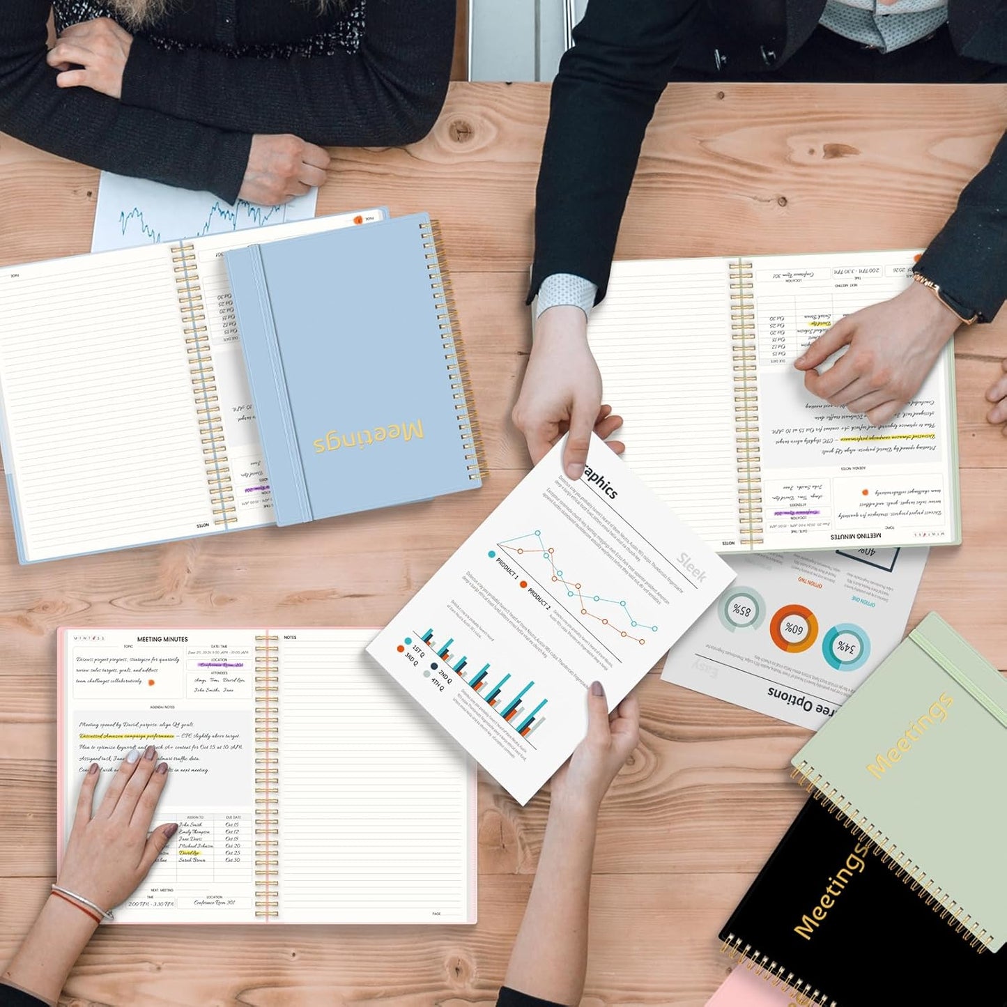 SUNEE Half Meeting Half Note 7"x10" Notebook for Work – 140 Pages, B5 Size Project Planner for Women&Men, Minutes Organizer for Meeting Notes, Ideas for Office/Business, PVC Waterproof Cover, Pink