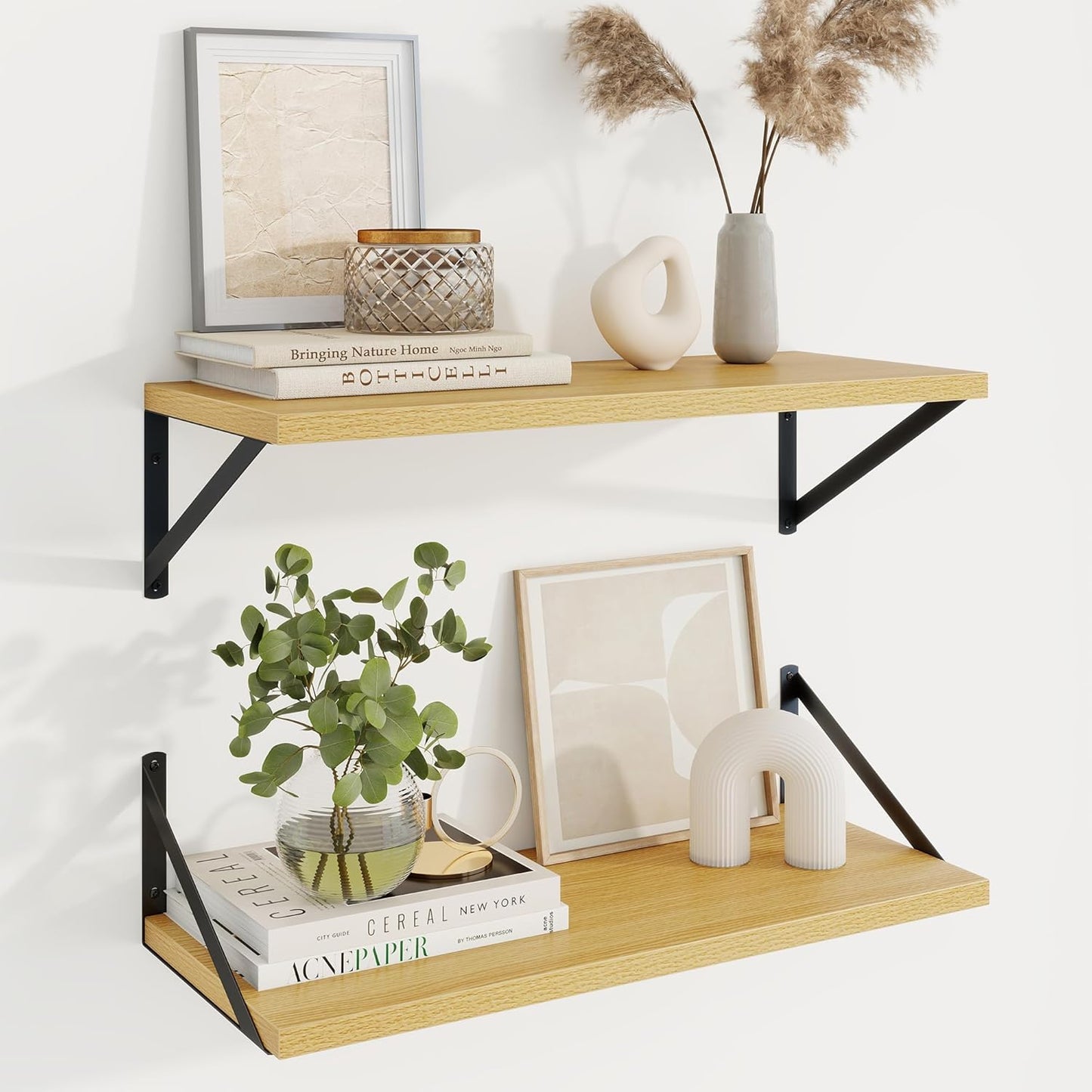 Axeman Deep Floating Shelves for Wall - 24 Inch Wide x 10 Inch Deep Floating Shelves Set of 2 -Oak Wide Wall Shelves for Living Room Bathroom Bedroom