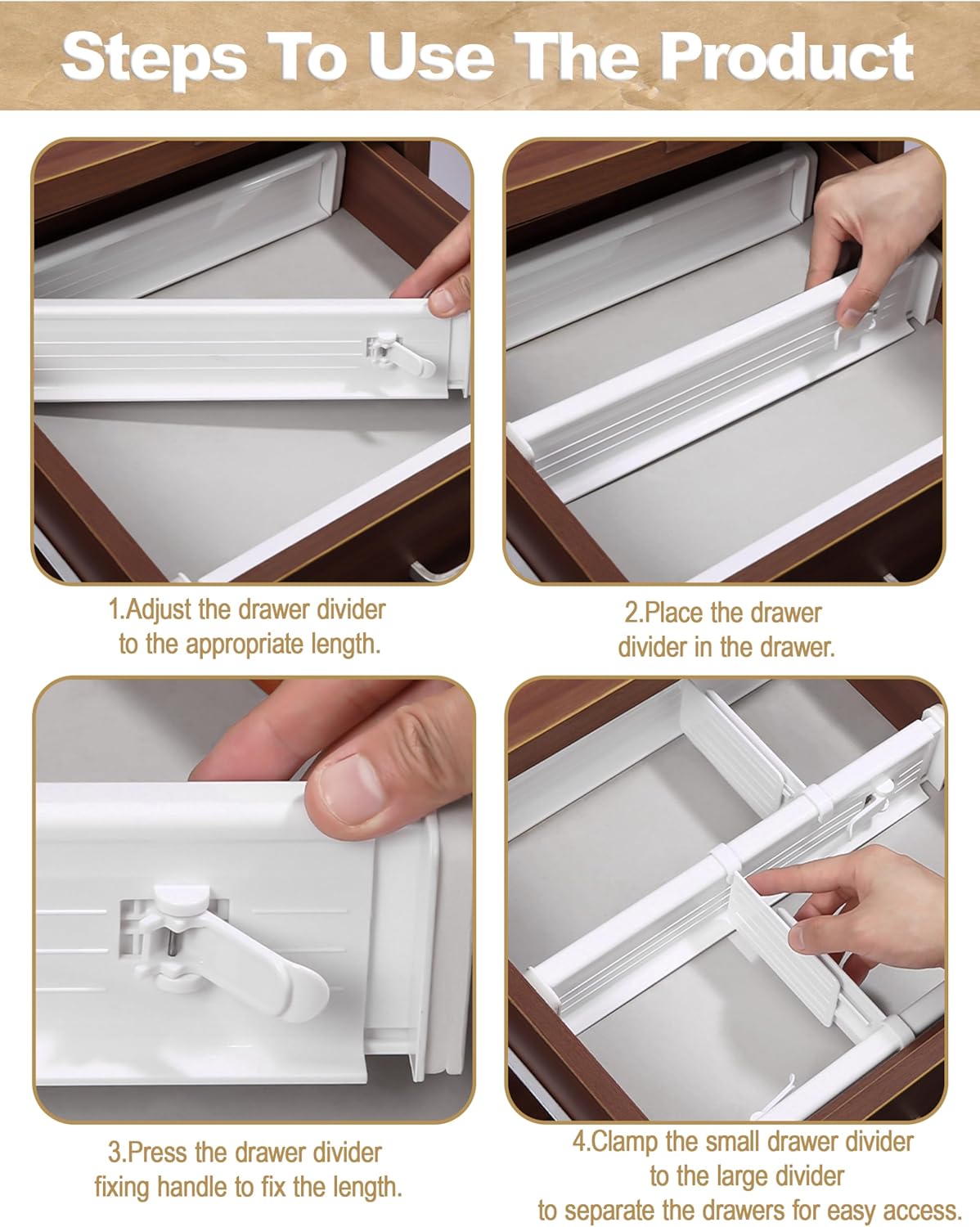 CeeVian Adjustable Drawer Organizers Set 8 Piece ABS Plastic Dividers with EVA Padding Splitter Plastic Drawers Separators for Wardrobes, Kitchen, Office & Bathroom Storage(White)