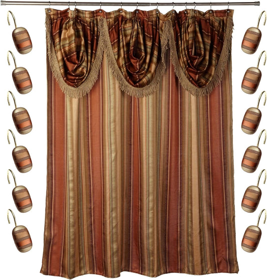 Zahari Home 13pc Contempo Bathroom Shower Curtain Sets Luxury Classic Shower Curtain & 12 Shower Curtain Hooks Contemporary Fabric Shower Curtain Unique Design Stylish Striped Shower Curtain Set