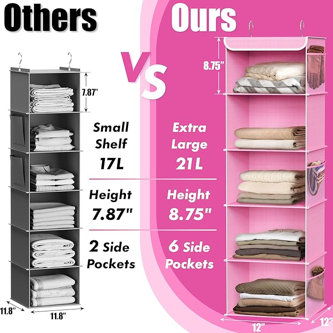 Simple Houseware 5 Shelf Hanging Closet Organizer, Pink