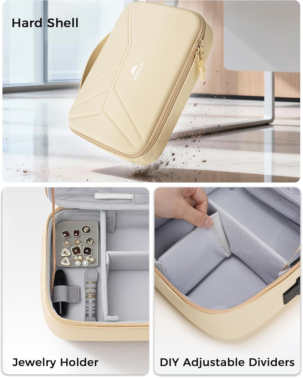 MATEIN Charger Cord Organizer with USB-C & USB-A Ports, Hardshell Cable Organizer Bag Cord Storage for Travel, Water Resistant 2-in-1 Electronics Case for Tech Accessories and Cosmetics, Apricot