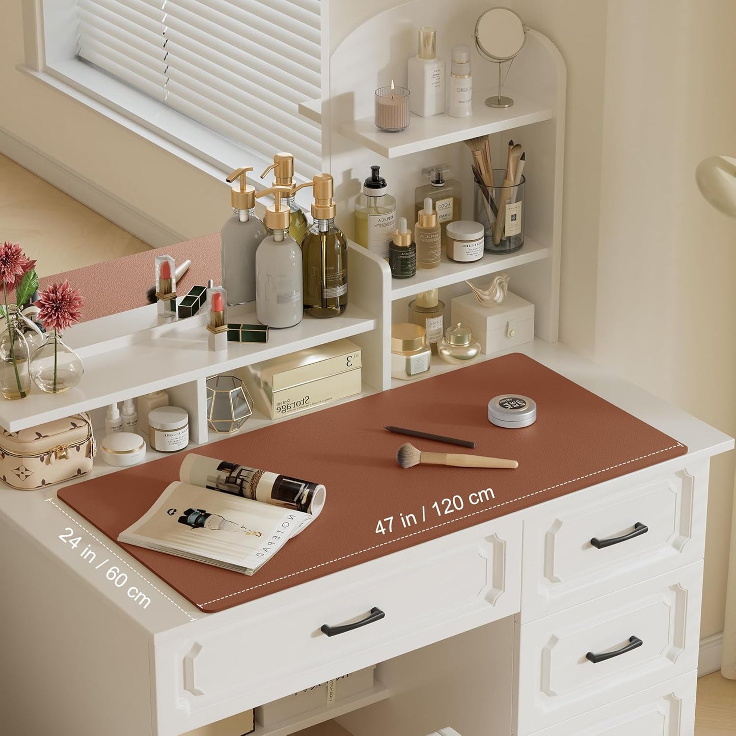 Aothia Leather Desk Pad Protector, Office Desk Mat, Large Mouse Pad, Laptop Desk Pad, Non-Slip PU Leather Desk Blotter, Waterproof Desk Writing Pad for Office and Home (Brown, 47" x 24")