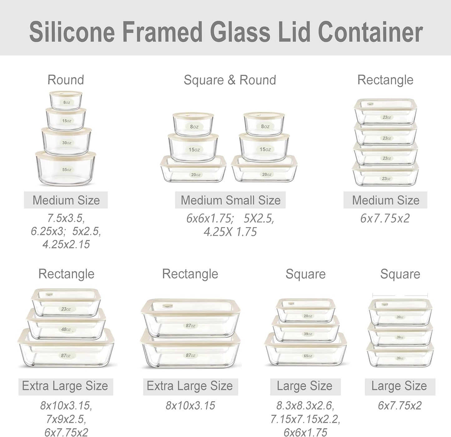 Urban Green Glass Food Container Set with Silicone Glass Lid, Large Size 3 Pack, Meal Prep Food Storage Containers with Airtight Lids, Leakproof, 100% Plastic Free, White color