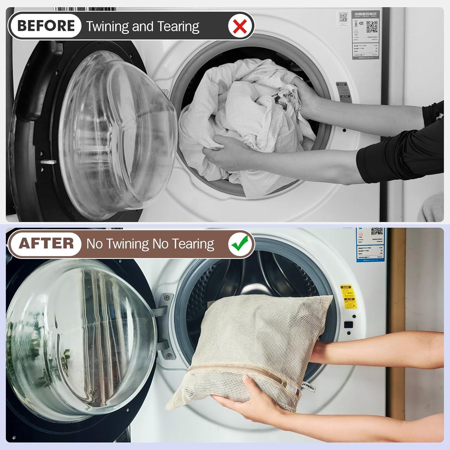 100% Cotton Mesh Laundry Bags, Premium Soft, No Dye, Set of 4, Natural