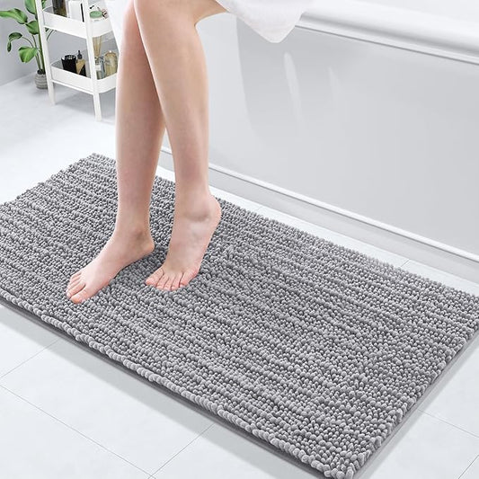 Arotive Luxury Chenille Bathroom Rug Mat, Extra Soft Thick Absorbent Shaggy Bath Rugs, Non-Slip Machine Wash Dry, Plush Bath Mats for Bathroom, Shower and Tub, 47x17, Grey