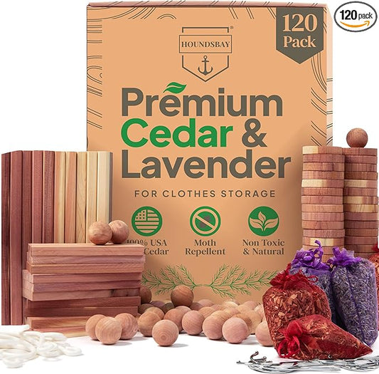 120 Variety Pack - Lavender and Cedar for Closets - Moth Balls Alternative for Clothes Storage - Closet Protection Scent Bags - Natural Freshner Hanger Rings - Scented Air Freshener for Closets