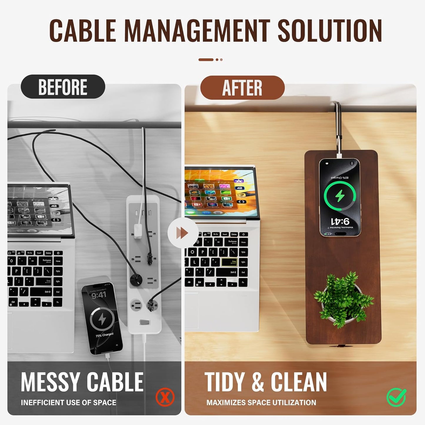 Cinati Large Cable Management Box, 15.8" Wooden Cable Organizer for Floor Wires Storage, Wall Mount Cord Hider Box for Electrical Cord Management, Power Strip Wire Organization for Desktop Home Office