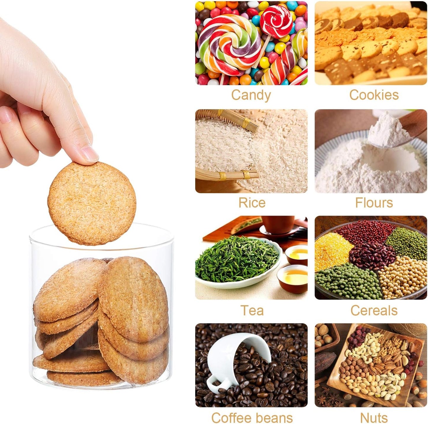 4 Pack Glass Jars with Airtight Bamboo Lids, Glass Kitchen Canisters Clear Container for Food Storage of Dry Goods, Cookie, Candy, Spices, Coffee Beans and More, 18.6 OZ