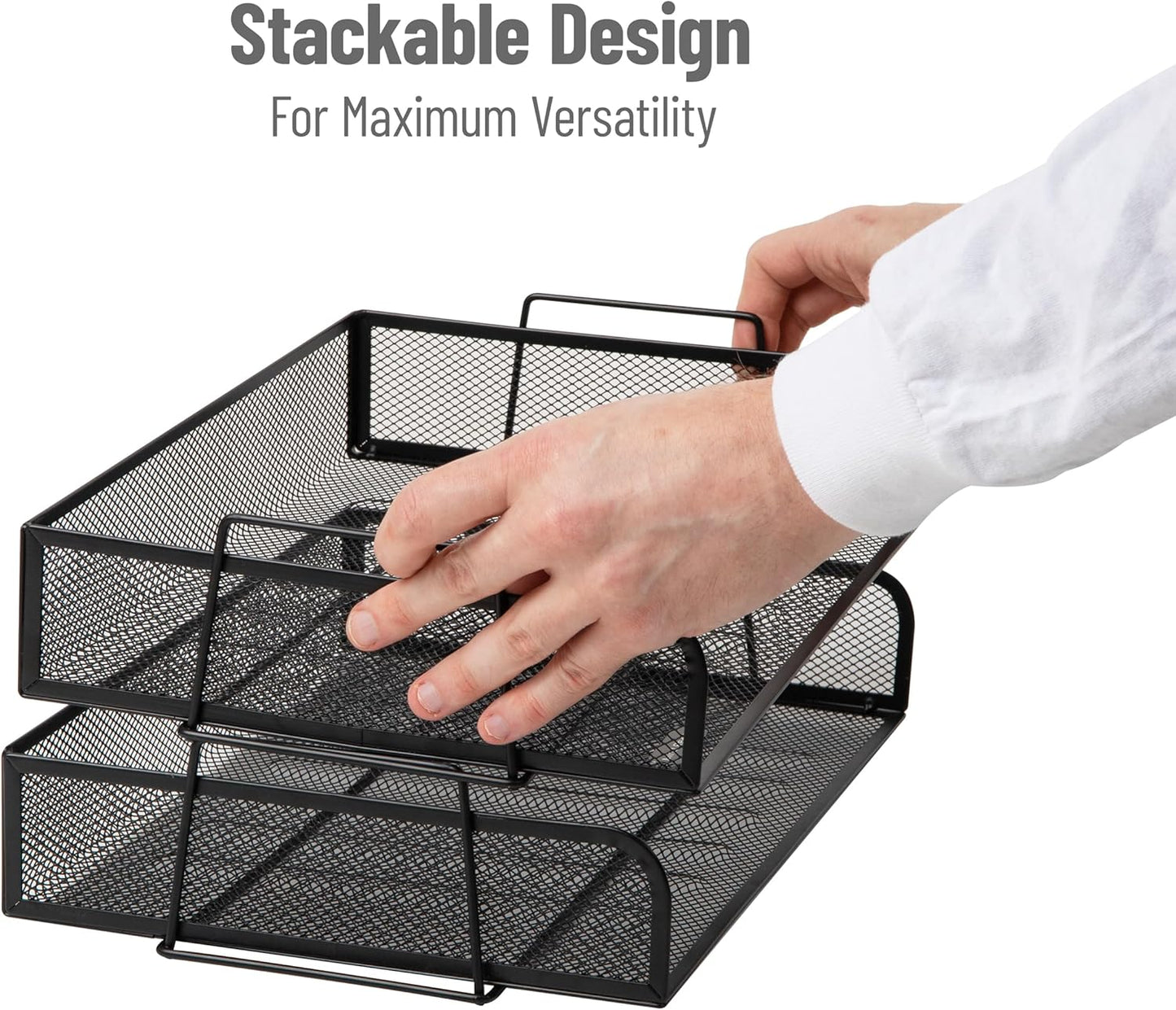 Mind Reader Stackable Paper Tray, Desktop Organizer, File Storage, Office, Metal Mesh, 13.25" L x 9.75" W x 6.25" H, 2 Pcs., Black (Pack of 8)