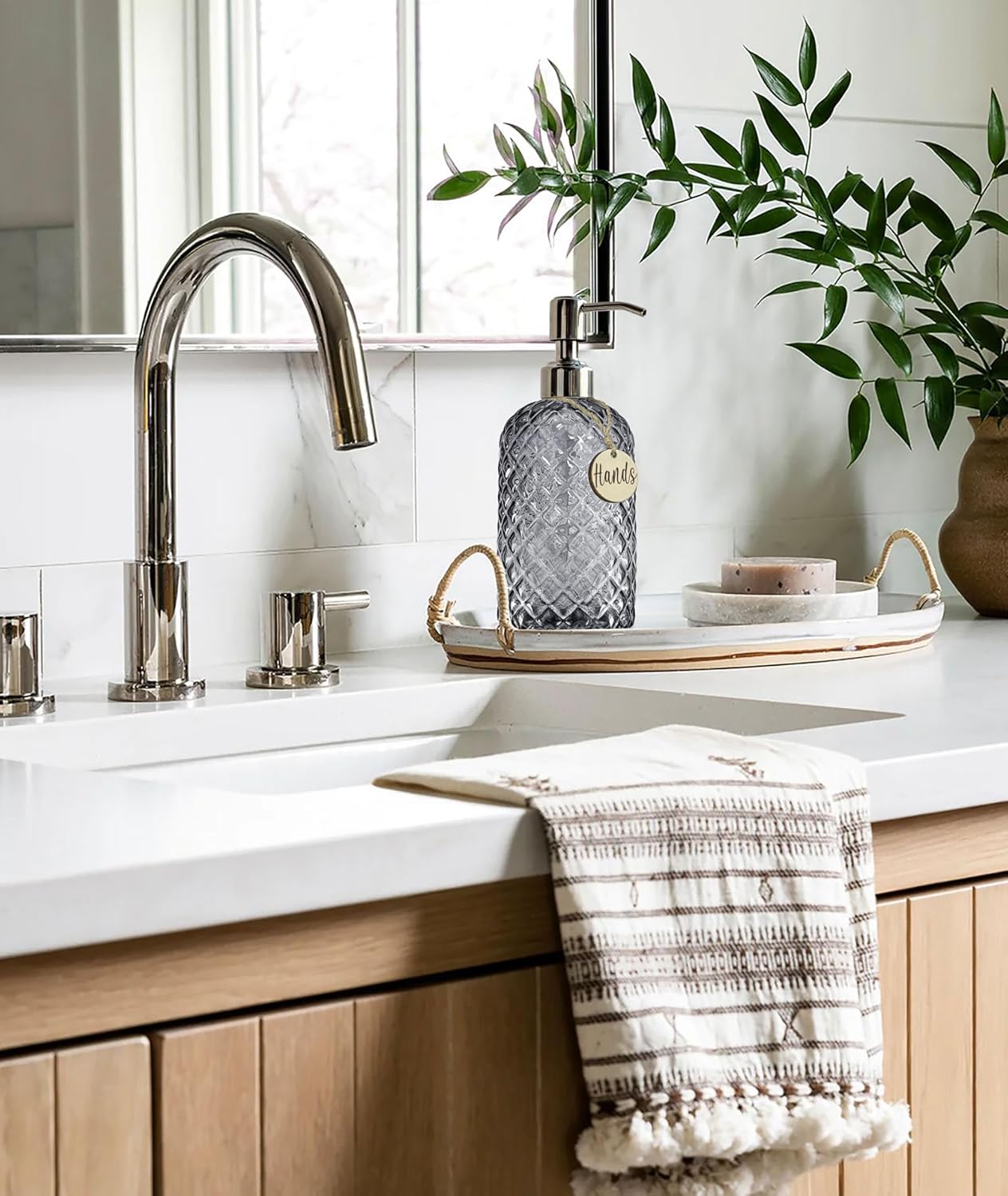 JASAI 18Oz Gray Glass Soap Dispenser with Rust Proof Pump, Refillable Kitchen soap Dispenser for Dish Soap, Bathroom Soap Dispenser for Dispense Hand soap, Lotion.