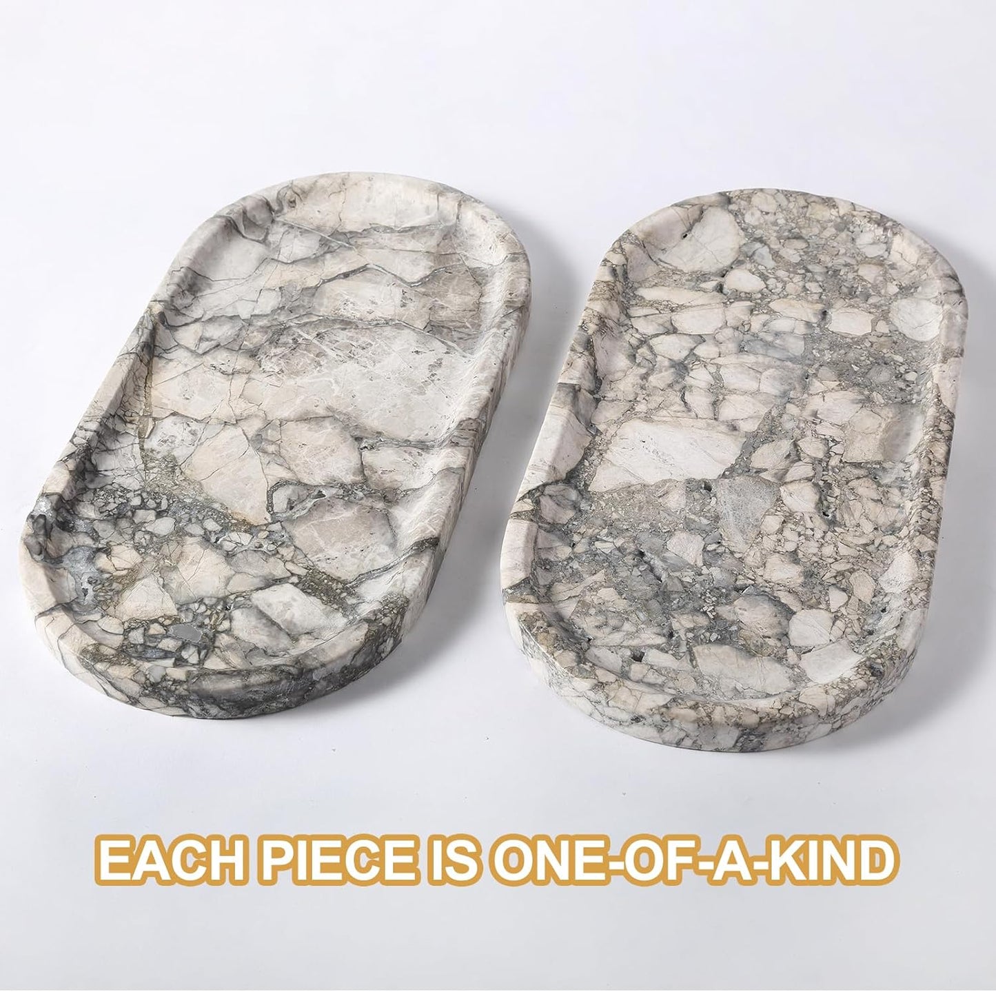 Koville Turkish Natural Travertine Tray, 12"x6" Vanity Decorative Tray for Countertop Organizer, Catchall Tray for Perfume, Candles, Jewelry Dish