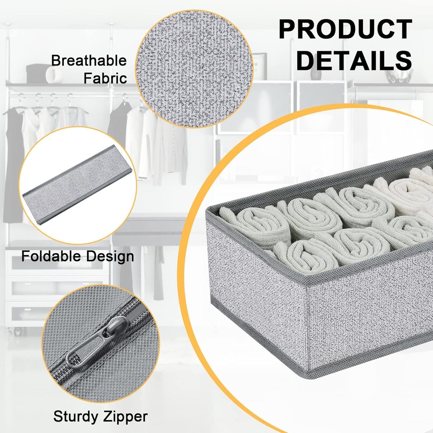 DIMJ Drawer Organizer Clothes Set of 8, Foldable Closet Drawer Bins, Underwear Drawer Organizer, Fabric Drawer Dividers for Baby Clothes, Socks, Belt, Tie (Blended)