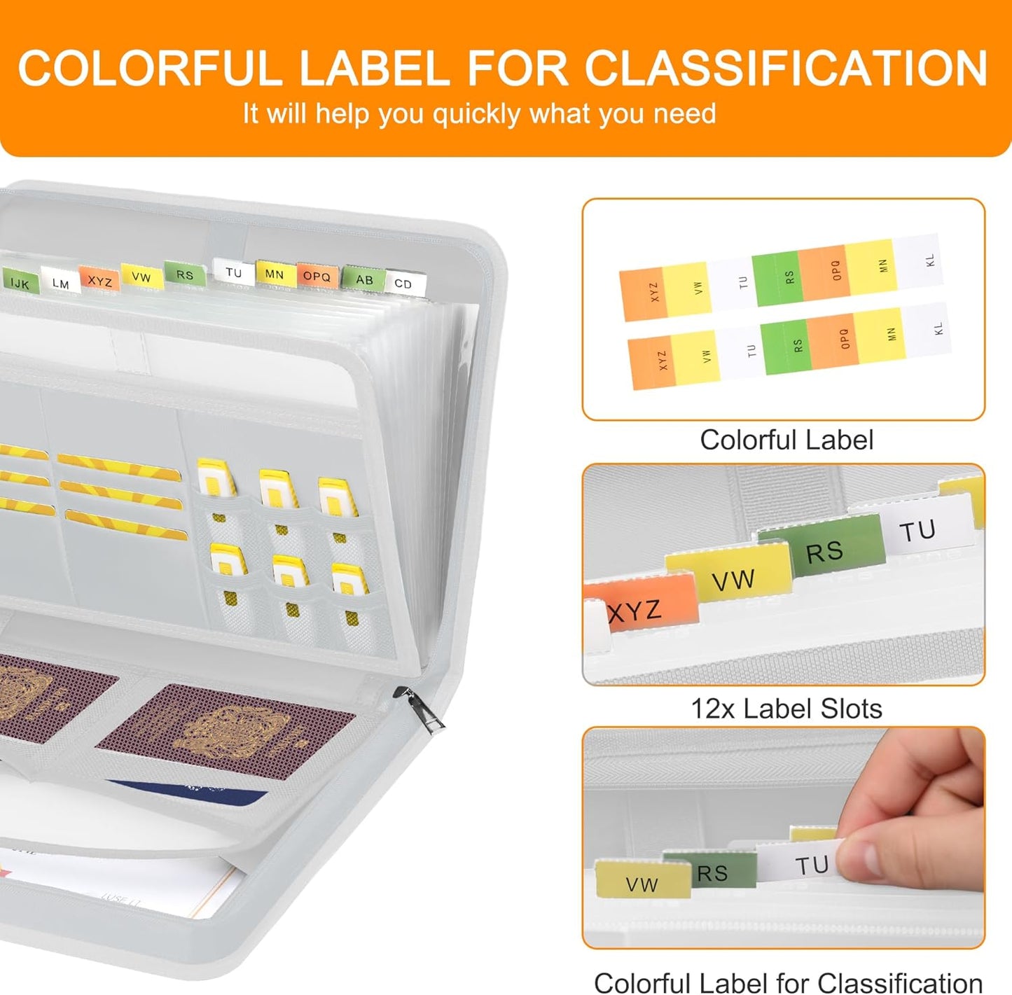 Accordion File Organizer,13 Pockets Fireproof Expanding File Folder with Multi Pockets,Portable Business Fire Safe Storage Document Organizer Folder with Zipper for Documents and File,Silver