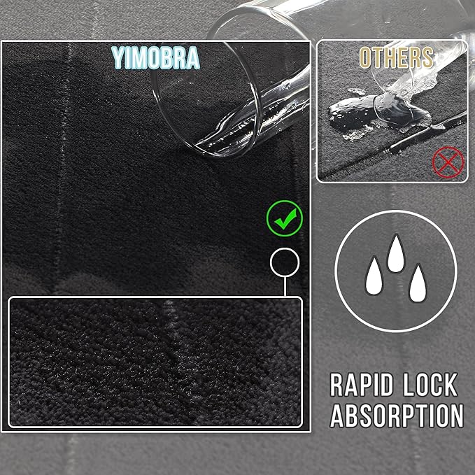 Yimobra Memory Foam Bath Mat, Super Soft Absorbent Bathroom Rug Non Slip, Quick Dry, Machine Washable Floor Carpet for Tub Shower, Home Decor Accessories, 24x17, Black
