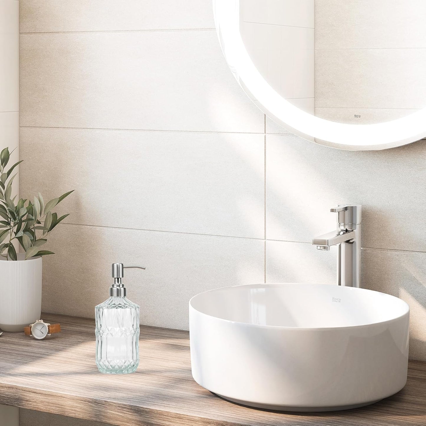 18 oz Clear Thick Glass Soap Dispenser with Black Rustproof Pump, Refillable Bathroom, Kitchen Soap Dispenser for Hand Soap, Body Wash and Lotion (Clear-Silver Pump)