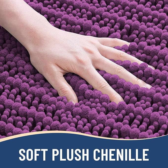 Arotive Luxury Chenille Bathroom Rug Mat, Extra Soft Thick Absorbent Shaggy Bath Rugs, Non-Slip Machine Wash Dry, Plush Bath Mats for Bathroom, Shower and Tub, 24x16, Purple