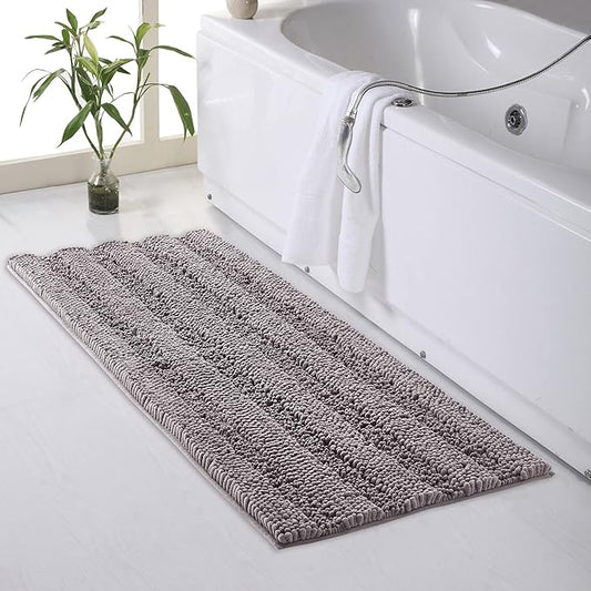 KGORGE Bath Mats for Bathroom - Water Absorbent Chenille Washable Bathroom Kitchen Rugs for Shower Tub Living Room Home Decoration Entryway, Light Gray, 47" W x 24" L, 1 Piece