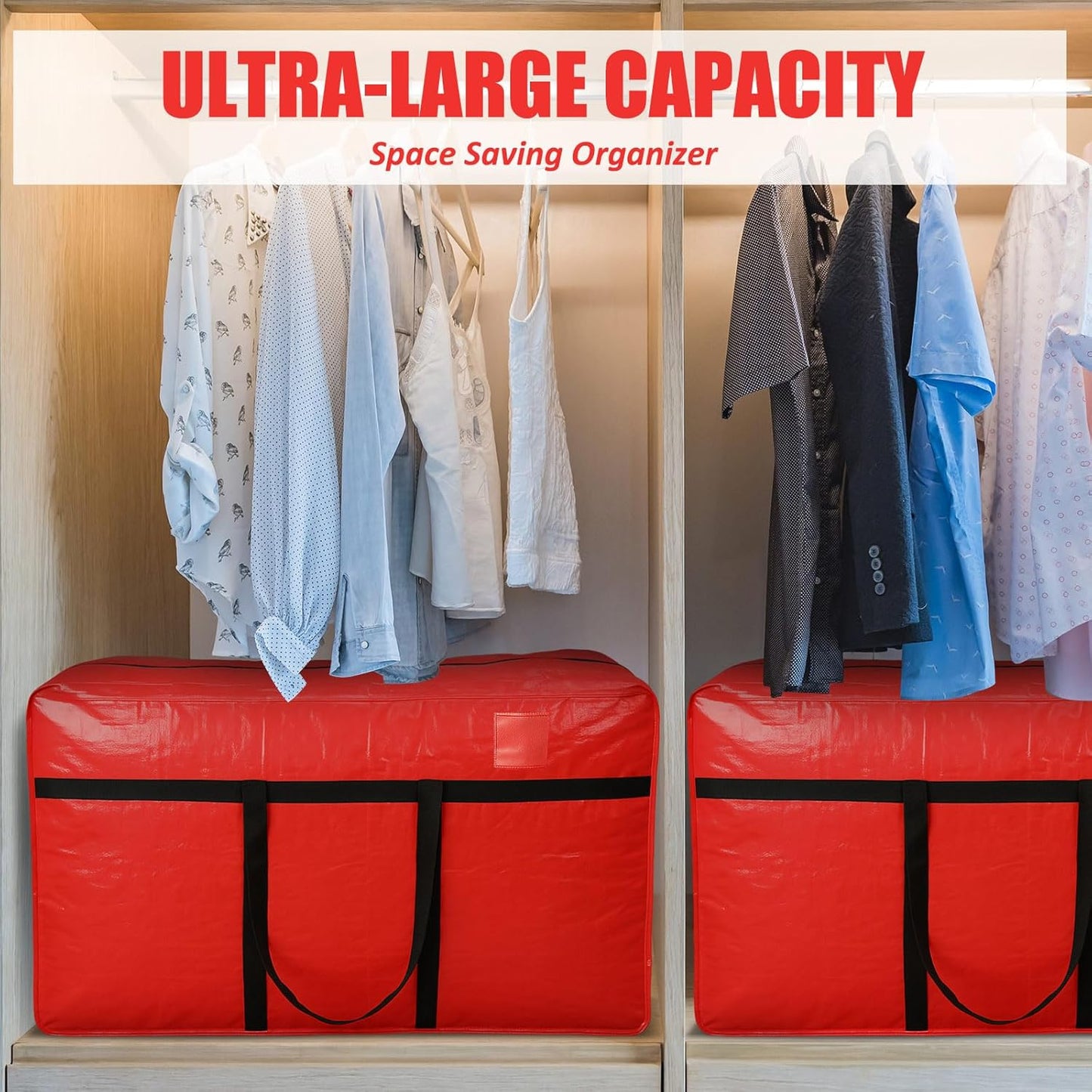 4 Pcs 96 Gallon Large Moving Bags with Zipper and Handles Foldable Storage Duffle Bags Heavy Duty Extra Large Totes for College Dorm Travel Clothes Blankets Bedding Moving (Red)