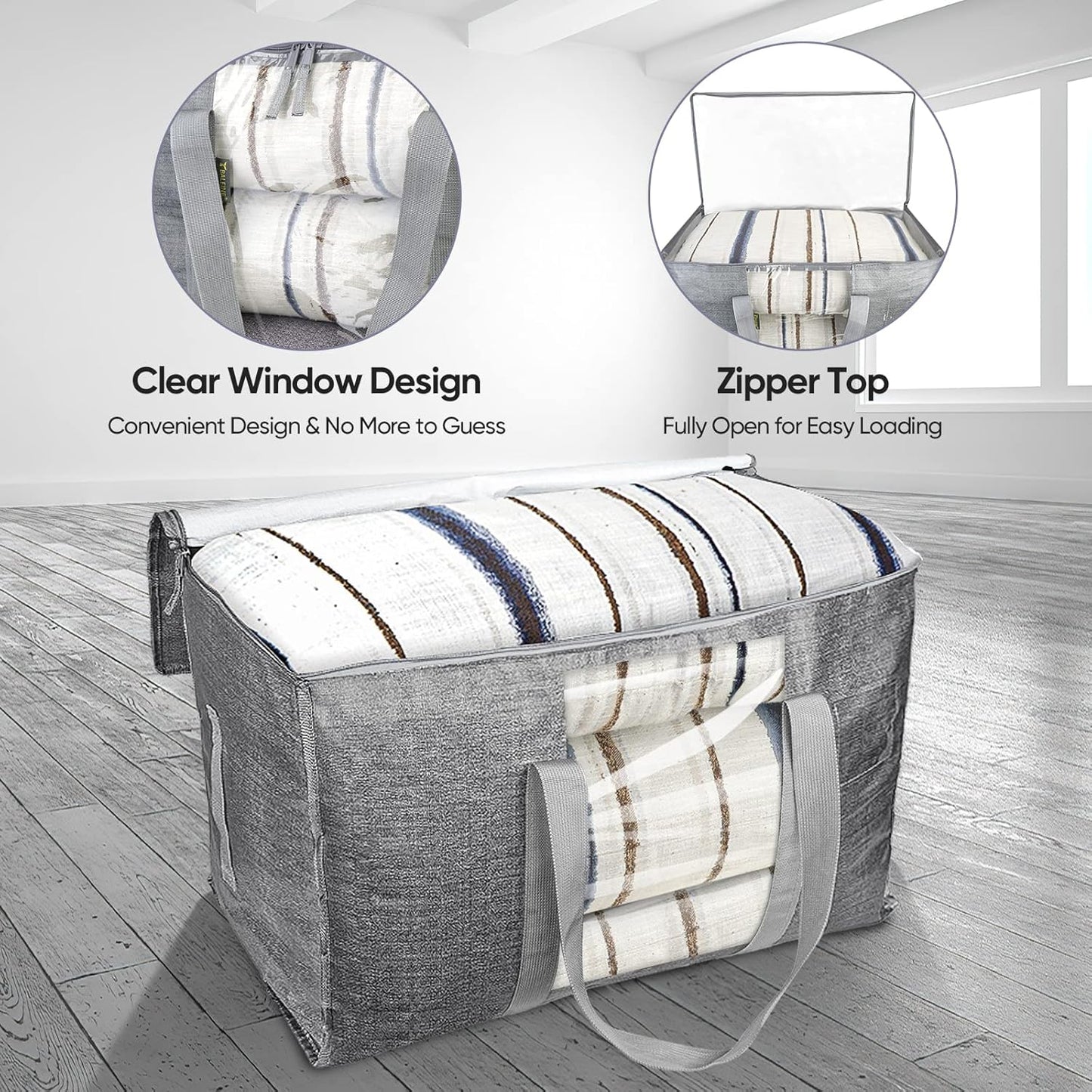 BALEINE 6-Pack Oversized Moving Bags with Reinforced Handles, Heavy-Duty Storage Tote Moving Supplies for Packaging, Camping (Gray w/Window, 6-Pack)