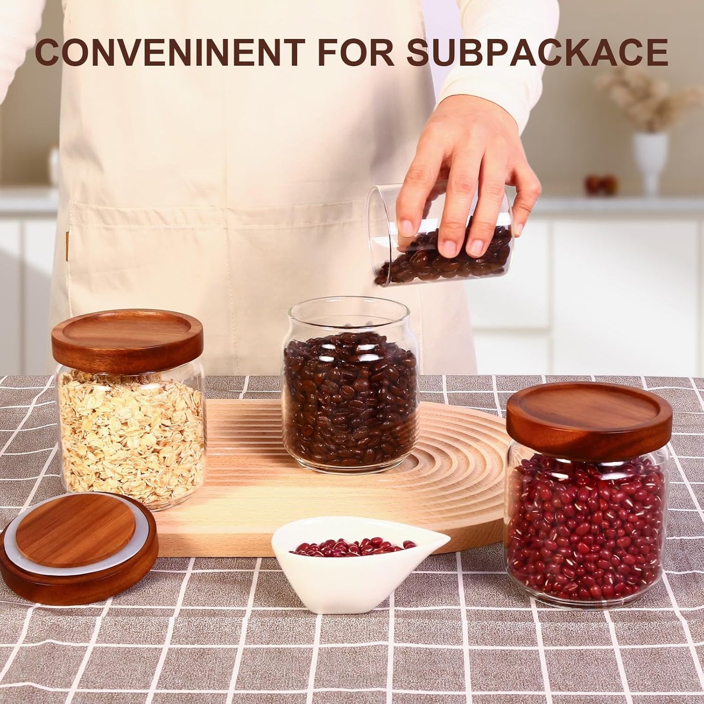 16oz Glass Airtight Food Storage Jars with Acacia Wood Lid - Kitchen Canisters for Coffee,Tea,Sugar,Spices,Herbs,and Candy - Airtight, and Stylish for Pantry or Countertop (4PCS)