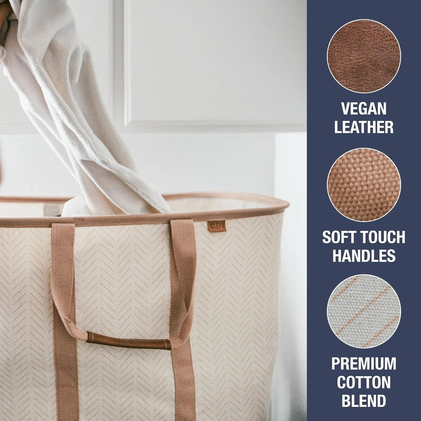 CleverMade Collapsible Laundry Caddy - LUXE Mocha 2-Pack 64L - Foldable Storage Organization Container for Clothes Laundry Room Storage Solution