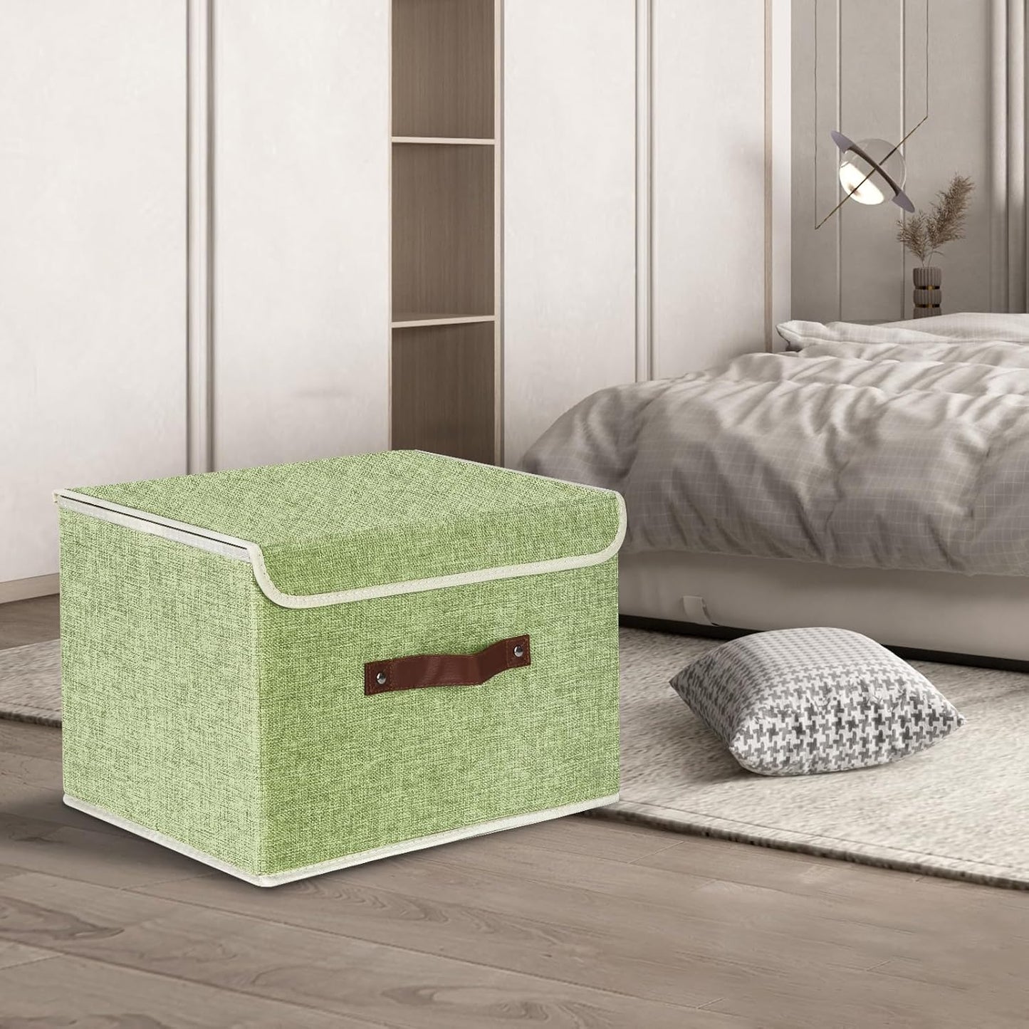 TYEERS Foldable Storage Boxes with Lids 5 Pack Fabric Storage Bins with Lids, Closet Organizers for Clothes Storage, Room Organization, Office Storage, Toys - Green