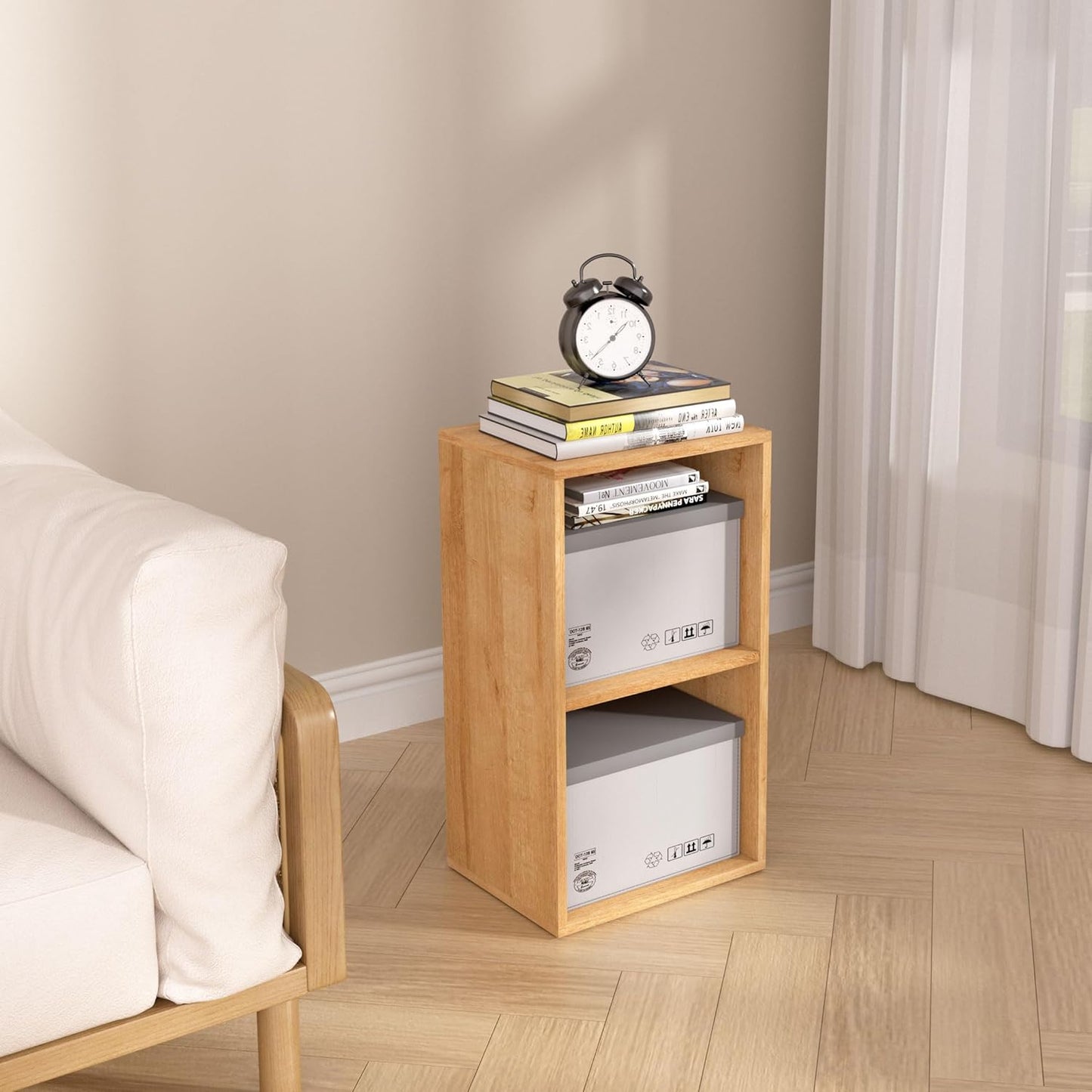 Wooden 2 Cube Storage Organizer, 2 Tier Storage Cubes Storage Display Cubby, Versatile Cubes Shelf and Cubby Organizer for Any Space (Oak, 2 Cube-W(11.8inch)