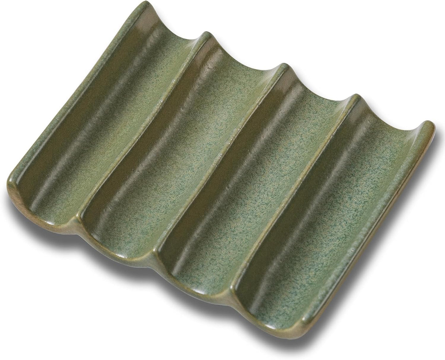 Ceramic Soap Dish, Draining Bar Soap Holder Tray, Soap Saver for Shower, Bathroom, Sink, Kitchen and Countertop, Decorative Square Soap Dish, Green 1 Pcs