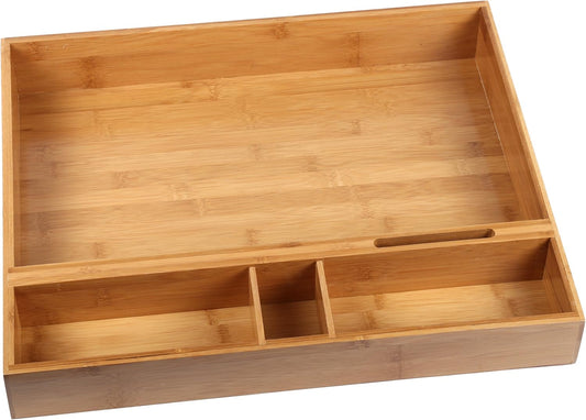 Natural Bamboo Coffee Station Organizer Tray – Multipurpose Storage for Coffee Accessories, Tea, and Condiments – Ideal for Kitchen Countertops, Restaurants & Buffet Stations (15” x 18.3”)