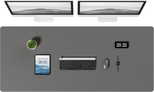 Aothia Leather Desk Pad Protector, Office Desk Mat, Large Mouse Pad, Laptop Desk Pad, Non-Slip PU Leather Desk Blotter, Waterproof Desk Writing Pad for Office and Home (Gray, 55" x 24")
