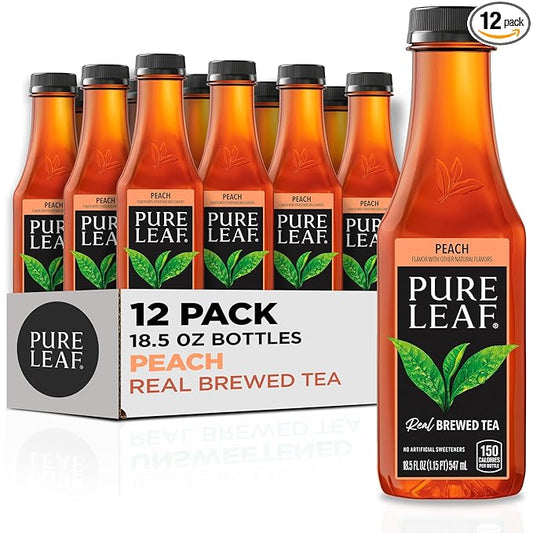 Pure Leaf Iced Tea, Peach, Real Brewed Tea, 18.5 Fl Oz Bottles (Pack of 12)