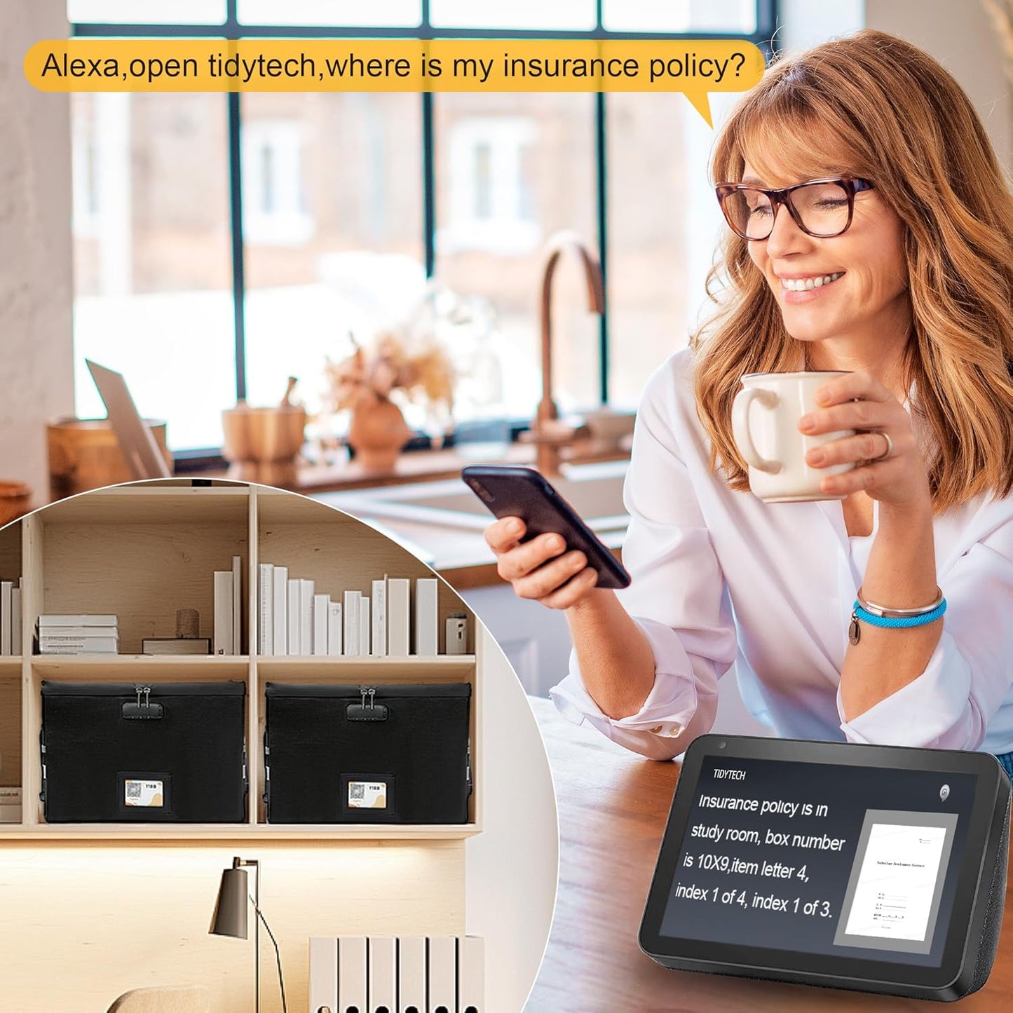 Large Next of Kin Box Organizer with Smart Labels, Fireproof Foldable File Organizer with Combination Lock, 10 Hanging Files and 20 Category Labels for Label Documents(15.7"L×12.2"W×10.6"H)