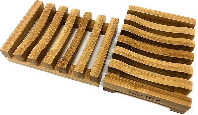 Bamboo Soap Dish, 2pc Rectangular, Light Brown, 3.4 x 4.5 inches, 0.14 pounds, Bathtub